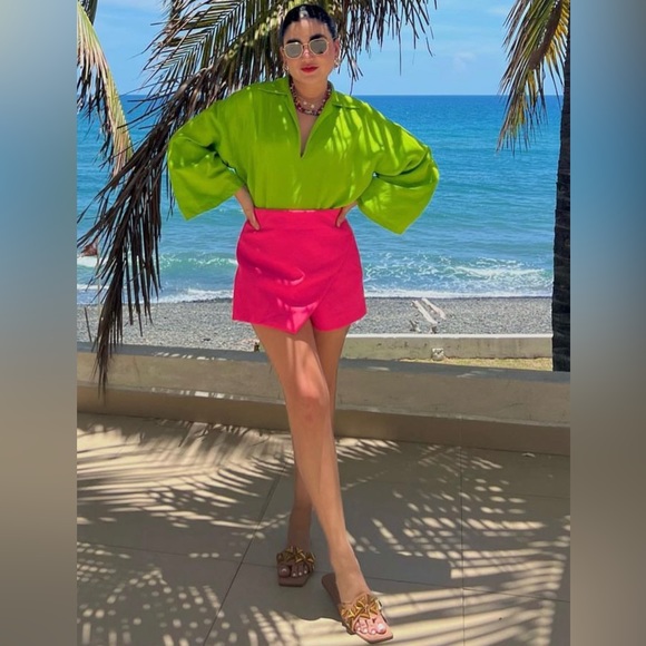 Zara BRIGHT PINK ASYMMETRIC SKORT - Picture 2 of 13